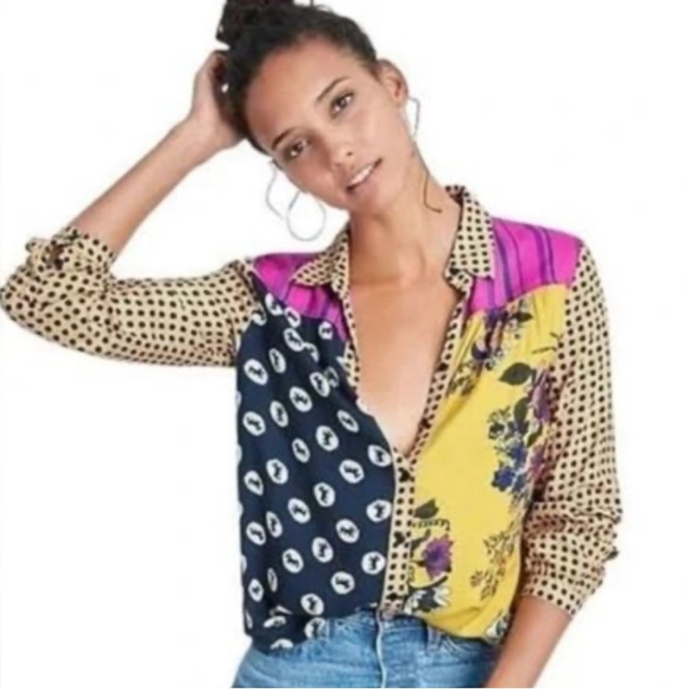 Anthropologie Maeve Paz Blouse Shirt Top mixed print